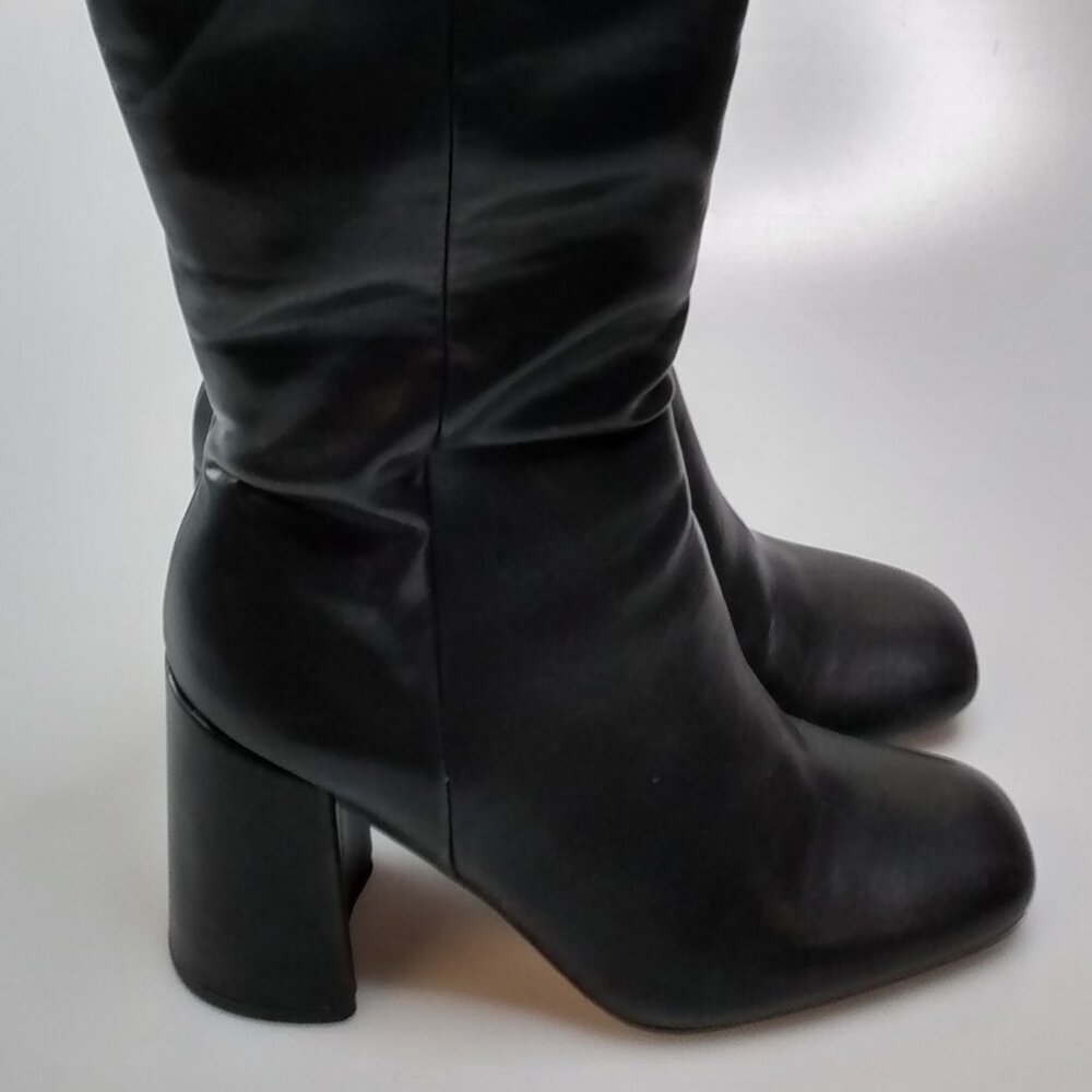 Madden William Womens Black Tall Boots Size 7 Chunky Heel Knee High Faux Leather